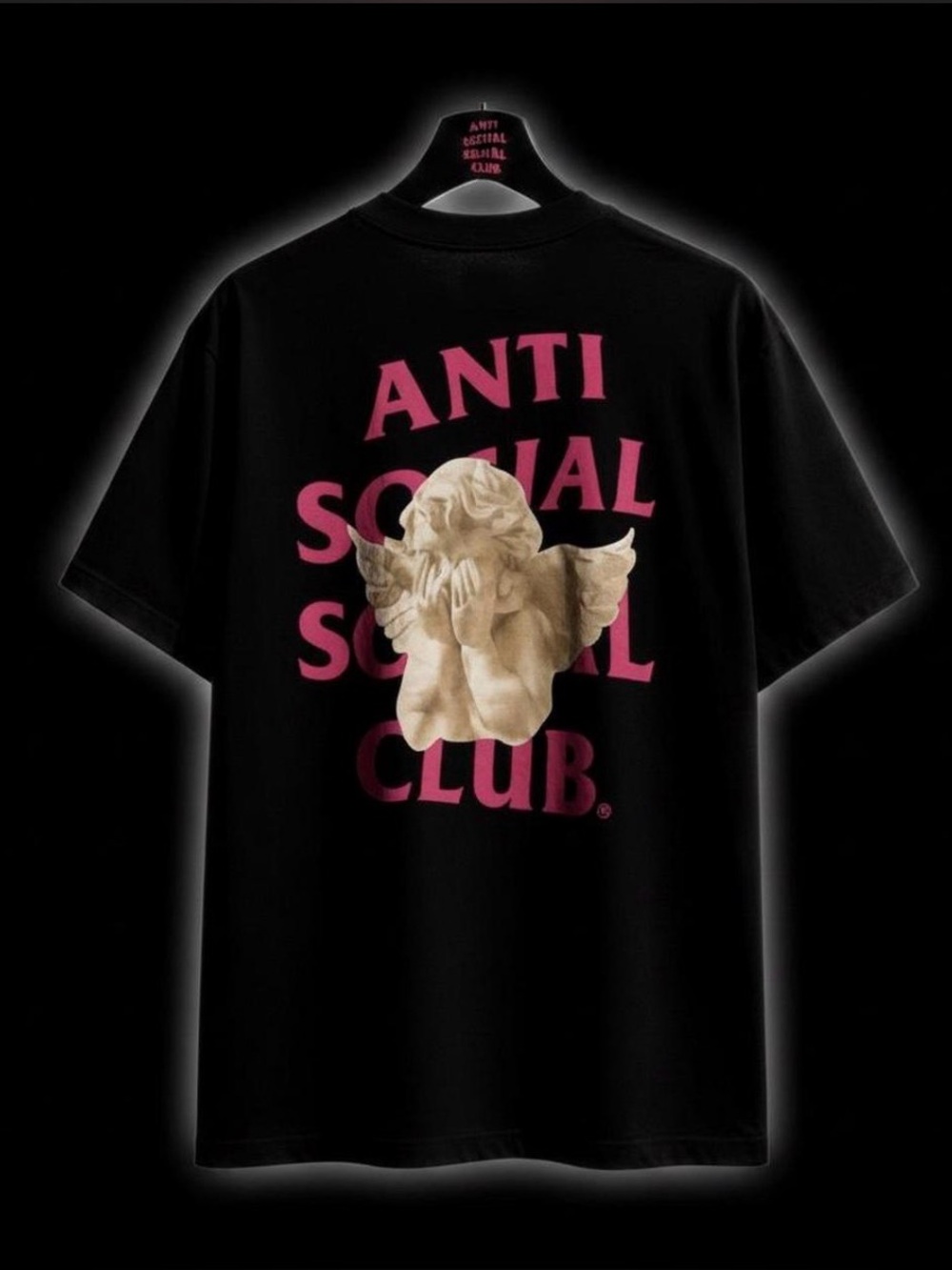 Anti Social Social Club Black Tee with Pink Logo and Cream Angel - Size XL - NWT